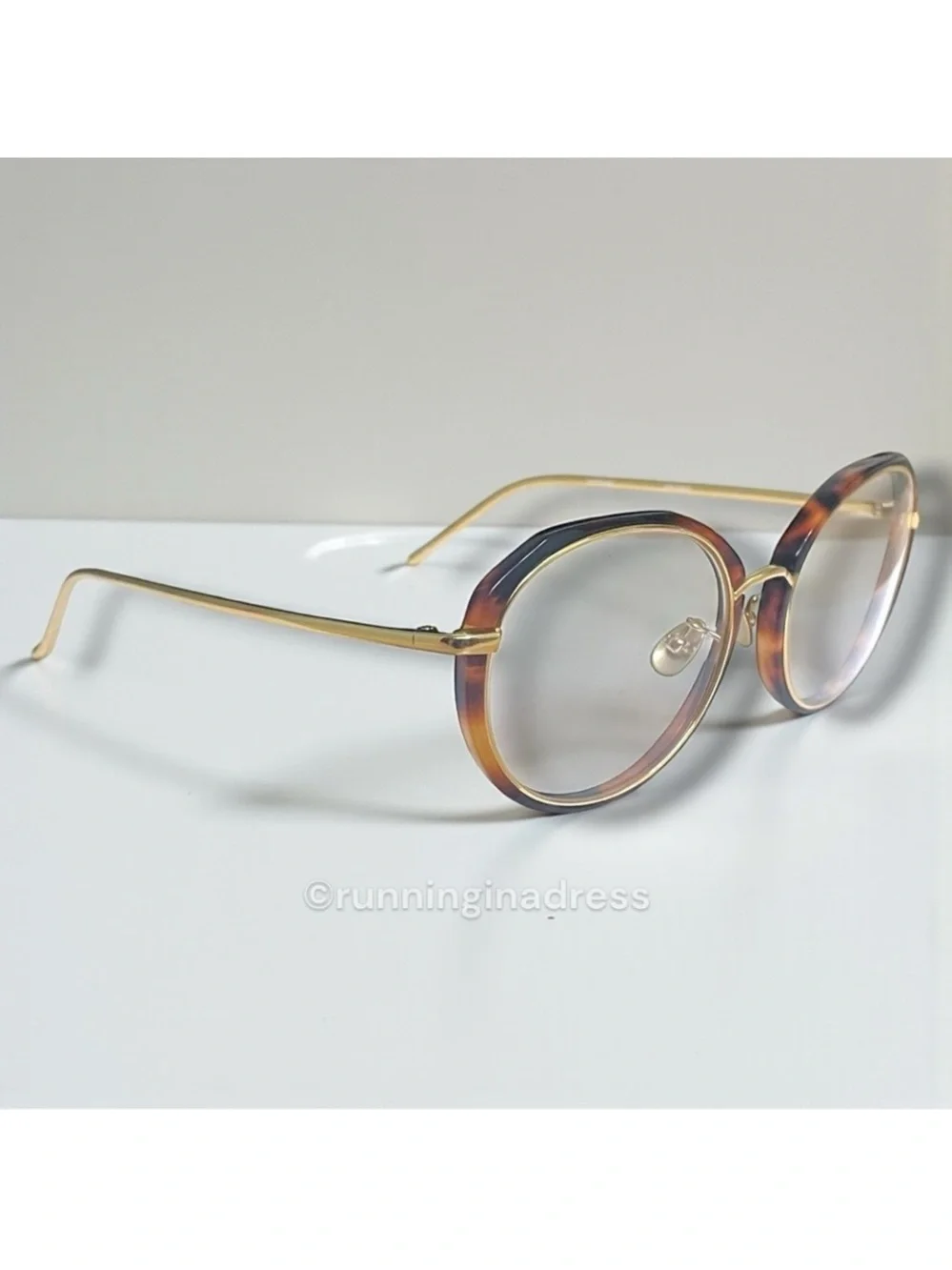 Linda Farrow LFL630 C2 Tortoiseshell Angular Round 22K Gold Glasses
